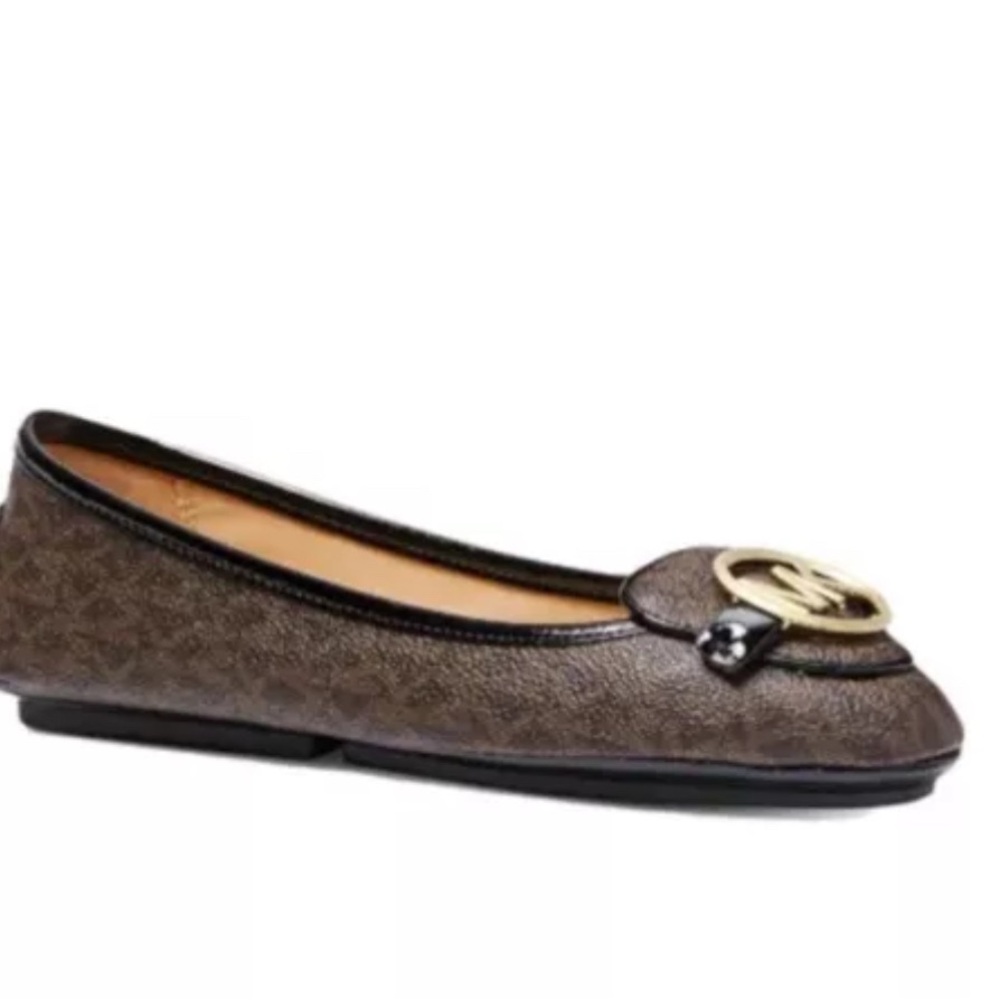 Michael Kors Brown Ballet Flats with Gold Logo